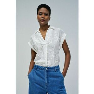 Bluza cu aplicatii florale si maneci scurte imagine