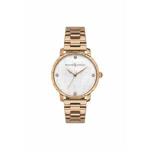 Ceas dama MEX1182 38mm - culoare aurie - curea textila roz - mecanism quartz - rezistent la apa 3 ATM imagine