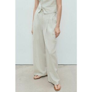 Pantaloni evazati din amestec de in cu model in dungi imagine