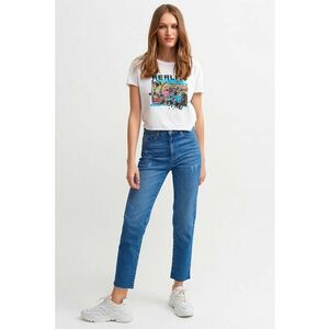 Blugi crop cu terminatie franjurata imagine