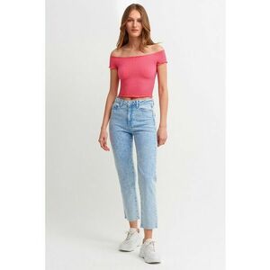 Blugi crop cu terminatie franjurata imagine