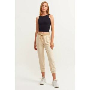 Pantaloni crop din lyocell cu snur imagine