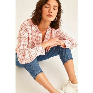 Camasa in carouri cu maneci cazute imagine