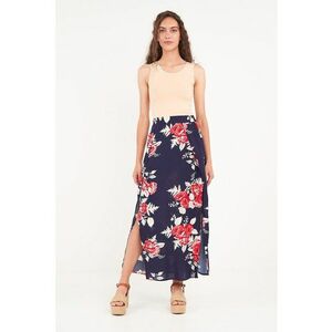 Fusta lunga cu model floral si slit lateral imagine