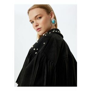 Jacheta lejera din piele intoarsa ecologica si detalii cu franjuri imagine