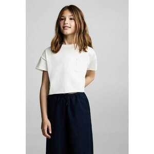 Tricou crop cu buzunar pe piept imagine