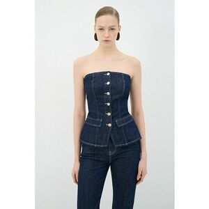 Bluza de denim cu nasturi - fara maneci imagine