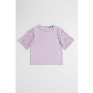 Tricou cu maneci din dantela florala imagine