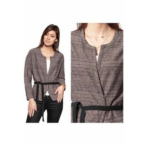 Sacou Dama - Model KIMONO JACKET - Croiala Clasica Regular Fit - Cu Centura - 100% Bumbac - Cu Buzunare - Model Melanj Cu Dungi - Bun Pentru Tinute Zilnice Si Usoare - Marimea M - Maro imagine