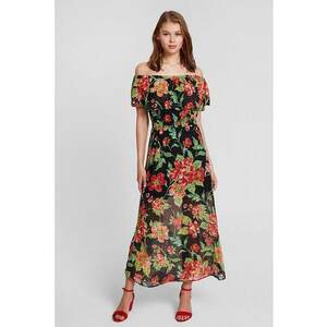 Rochie lunga cu terminatie semitransparenta si decolteu pe umeri imagine