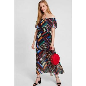 Rochie lunga cu terminatie semitransparenta si decolteu pe umeri imagine