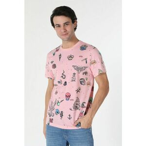 Tricou cu imprimeu grafic si decolteu la baza gatului imagine