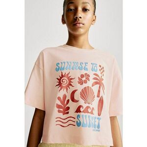 Tricou cu decolteu la baza gatului si imprimeu grafic imagine