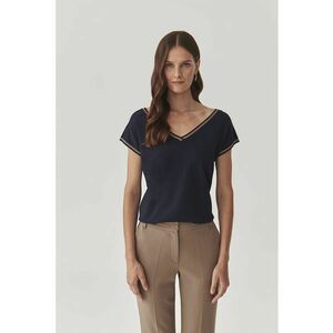 Tricou cu decolteu in V si garnituri contrastante Sora imagine