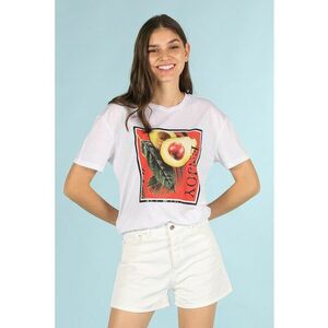 Tricou cu decolteu la baza gatului si imprimeu grafic imagine