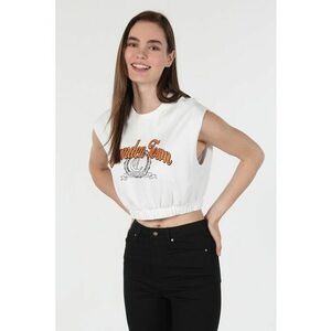 Top crop cu imprimeu text imagine