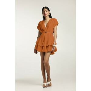 Rochie mini din amestec de bambus cu volane si curea imagine