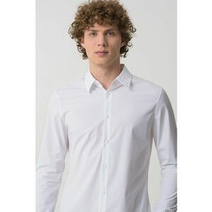 Camasa din amestec de bumbac cu model uni si guler ascutit imagine