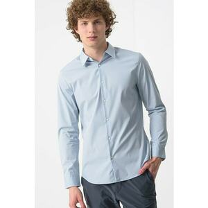 Camasa din amestec de bumbac cu model uni si guler ascutit imagine