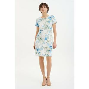 Rochie midi din amestec de in cu imprimeu imagine