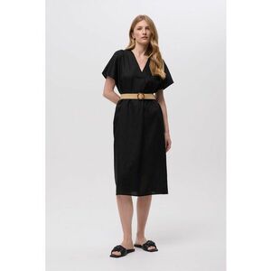 Rochie din amestec de in cu decolteu in V si curea in talie imagine