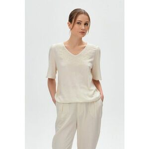 Bluza din amestec de in cu decolteu in V si broderie florala imagine