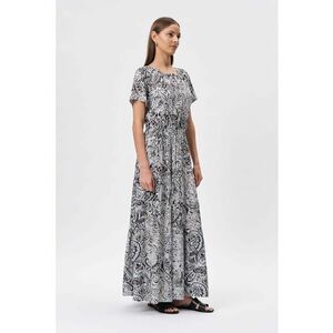 Rochie evazata din amestec de in cu imprimeu imagine