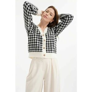 Cardigan cu decolteu in V si model houndstooth imagine