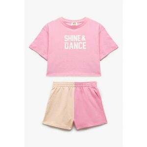 Set de tricou si pantaloni scurti cu imprimeu text imagine