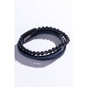 Bratara de piele ecologica cu siraguri multiple si pietre decorative imagine