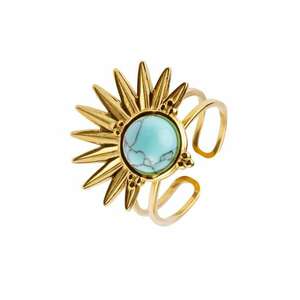 Inel de otel inoxidabil cu turcoaz - placat cu aur de 18K imagine