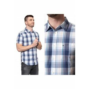 Camasa Barbati - Model SS 1PKT SHIRT - Croiala Clasica Regular Fit - 100% Bumbac - Cu Nasturi - In Carouri - Buzunar La Piept - Buna Pentru Vara Si Fiecare Zi - Marimea S - Albastru imagine