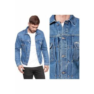Geaca Barbati - Model RETRO JACKET - Croiala Slim Fit - Cu Nasturi - Stil Retro - Din Bumbac - Buna Pentru Fiecare Zi Si Serviciu - Marimea S - Albastru imagine
