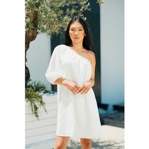 Rochie scurta cu un umar gol White 17675 imagine
