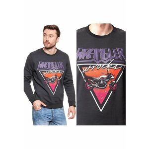 Bluza Barbati - Model CREW SWEAT - Croiala Clasica Regular Fit - Imprimeu Pe Piept - Amestec Confortabil De Bumbac - Fara Fermoar - Marimea S - Negru imagine