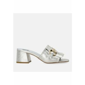 Papuci cu toc din piele cu aspect metalizat imagine