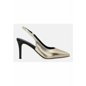 Papuci de piele cu toc si aspect metalic imagine