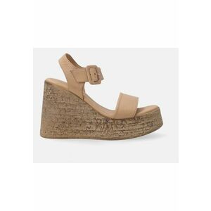 Sandale wedge din piele - Bej imagine