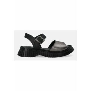 Sandale demi-wedge din piele cu detaliu metalizat imagine