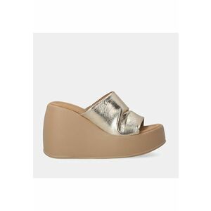 Papuci cu platforma - din piele - cu aspect metalizat imagine