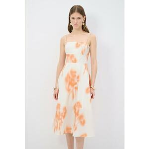 Rochie evazata cu bretele ajustabile si imprimeu imagine