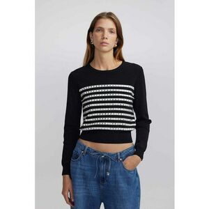 Pulover crop cu aplicatii din strasuri si dungi imagine