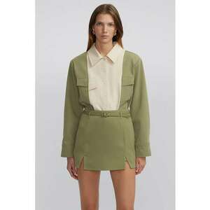 Fusta-pantalon uni cu o curea subtire in talie imagine