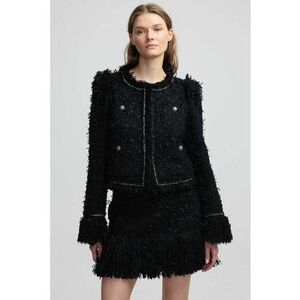 Jacheta cu nasturi decorativi si aspect franjurat imagine