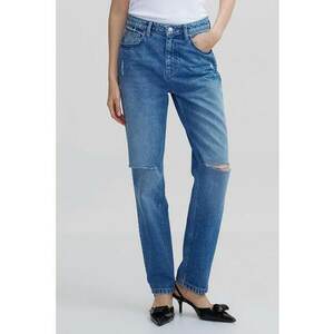 Blugi drepti cu talie medie si rupturi decorative imagine