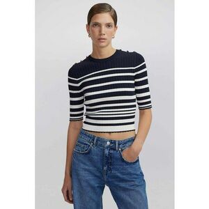 Pulover crop cu nasturi decorativi si dungi imagine