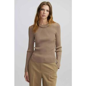 Pulover striat cu decolteu la baza gatului imagine