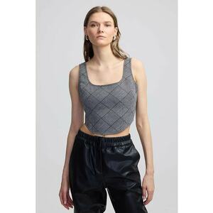 Top crop cu model houndstooth imagine