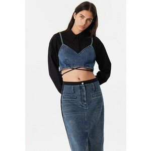 Bluza crop cu aspect 2in1 si snur incrucisat imagine