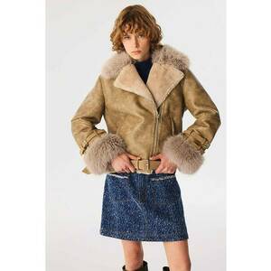 Palton lejer de piele ecologica cu garnituri de blana sintetica imagine